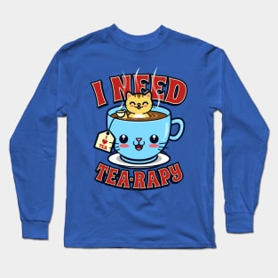 Cute Kawaii Cats Funny Tea Funny Meme Gift For Cats And Tea Lovers Long Sleeve T-Shirt